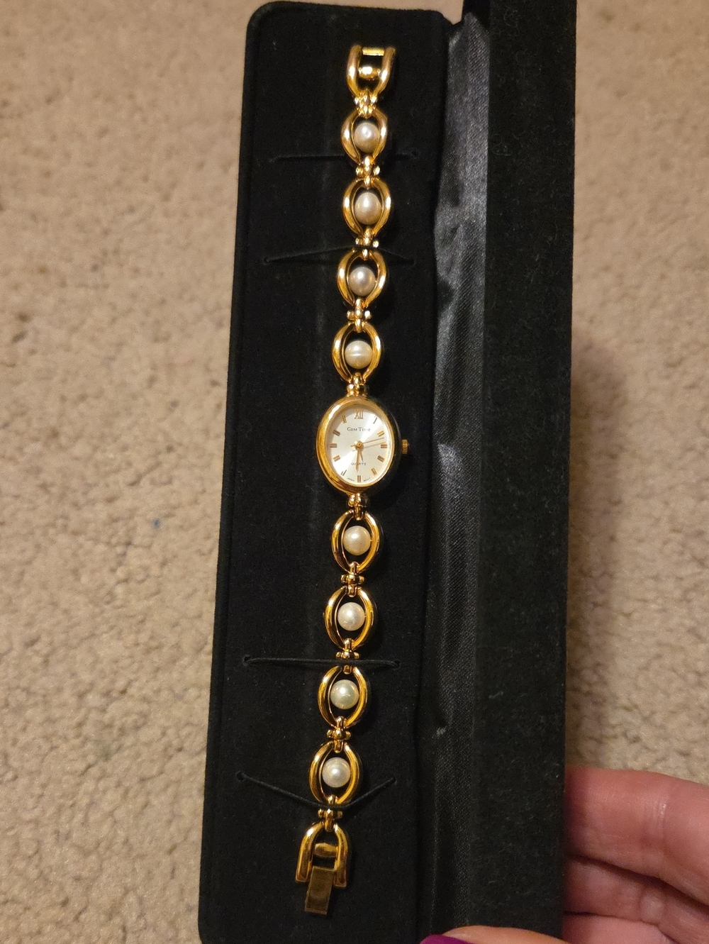 Gold Pearl Accent Women's Bracelet Watch